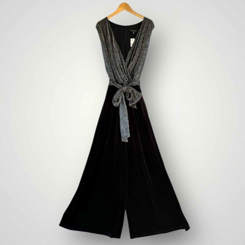Lane Bryant Black Velvet Jumpsuit with Silver Metallic Wrap Top